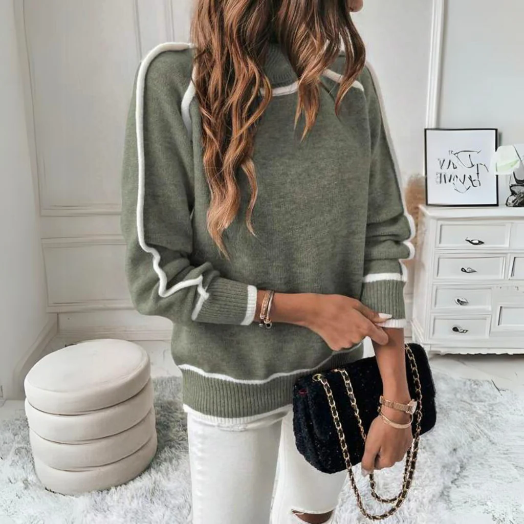 Women's Knit Sweater in Olive Green with Stretch Recovery Fabric