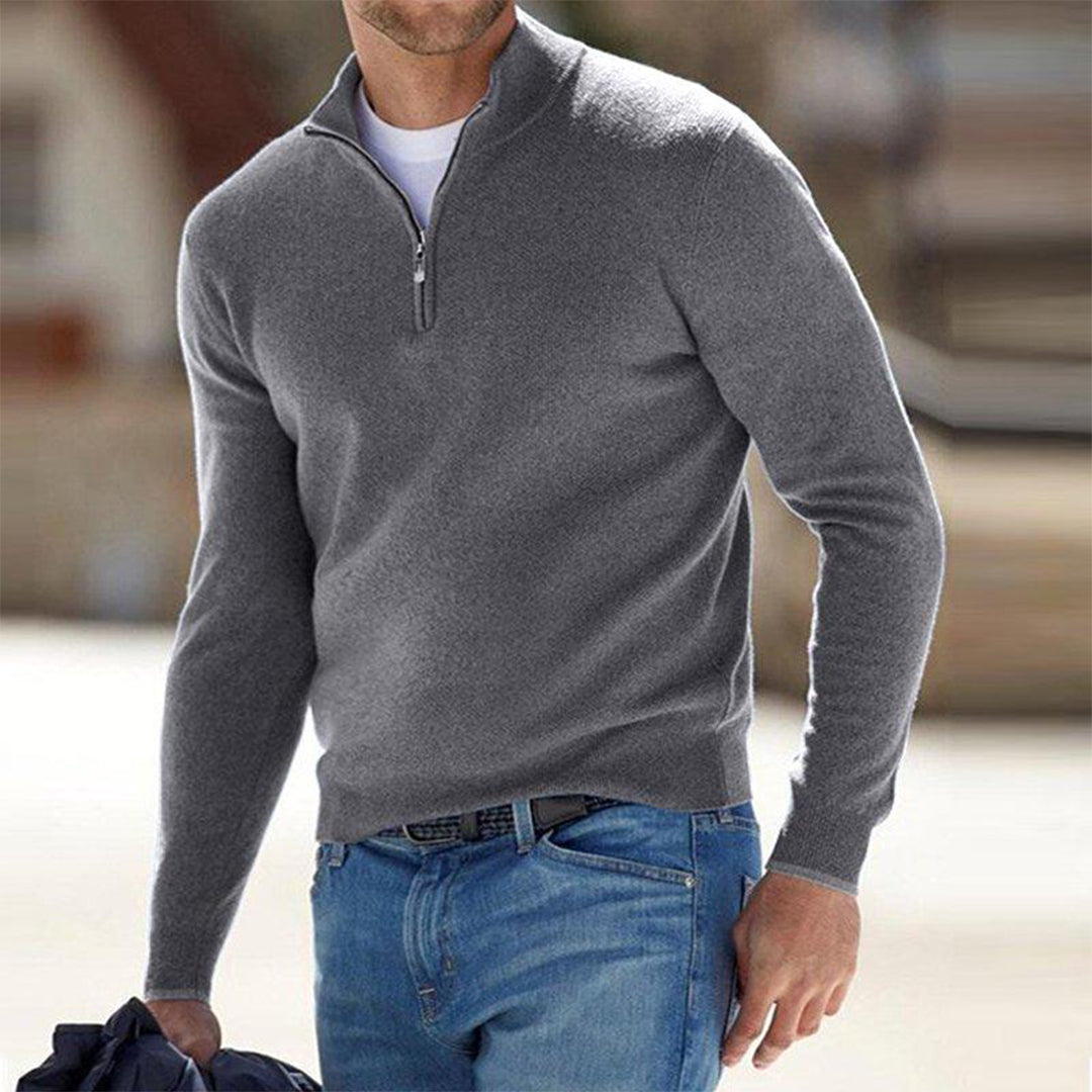 Men's Half Zip Sweater with Adjustable Neck and Relaxed Modern Fit, Soft Breathable Knit