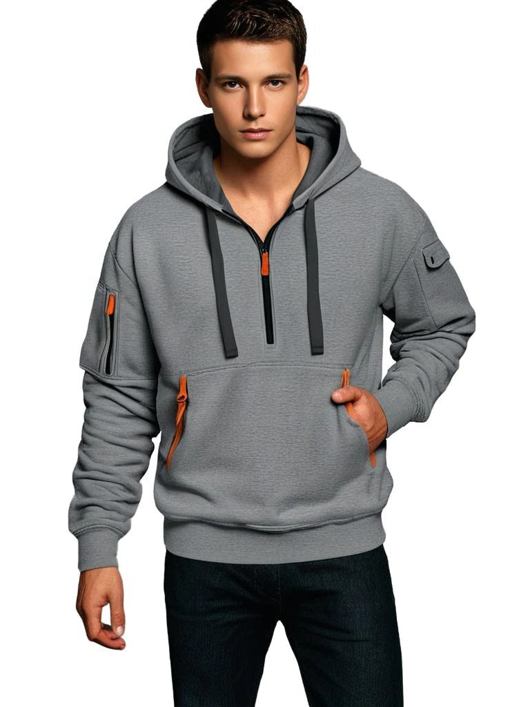 Pullover Hoodie with Kangaroo Pocket and Adjustable Drawstring Hood, Ribbed Cuffs