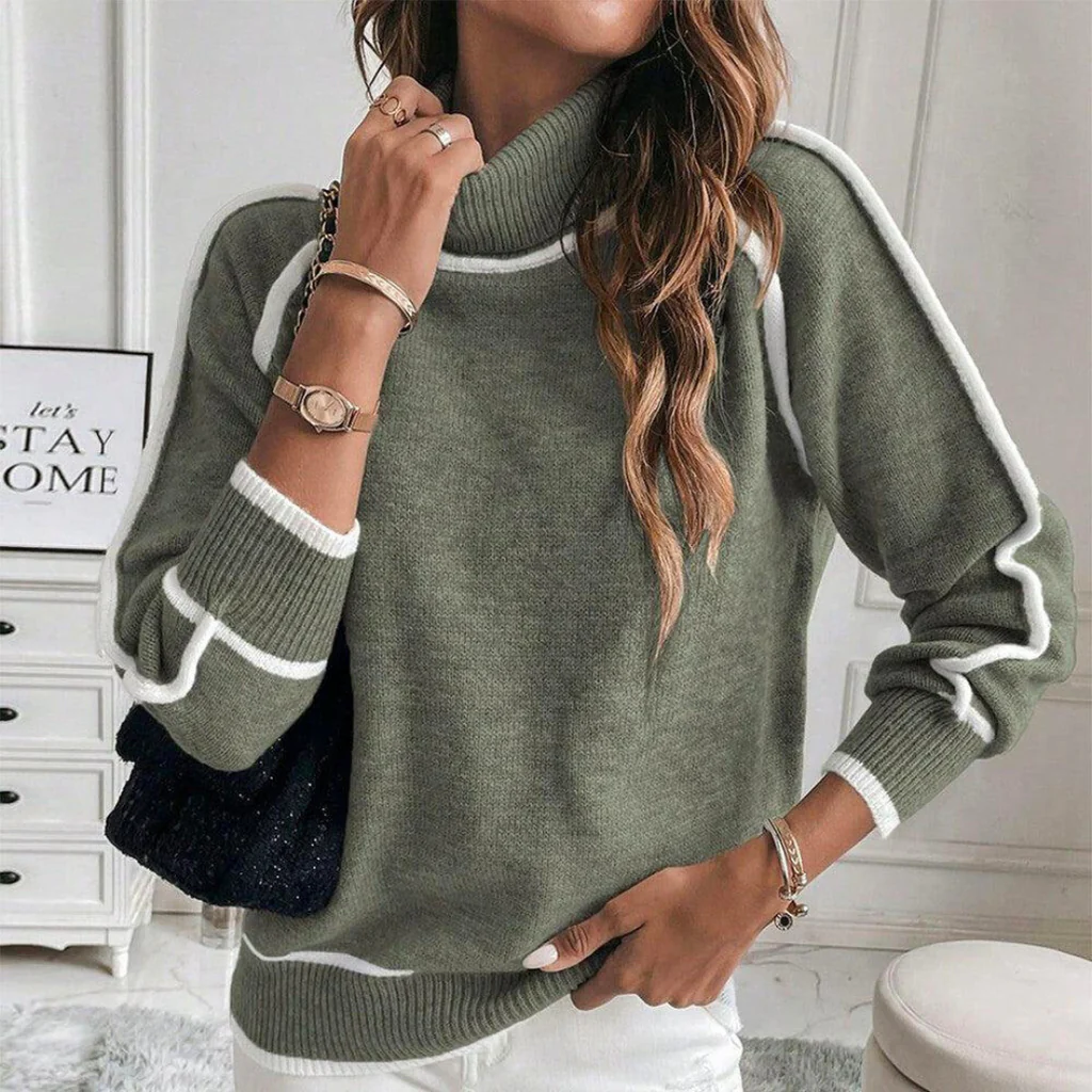 Women's Knit Sweater in Olive Green with Stretch Recovery Fabric