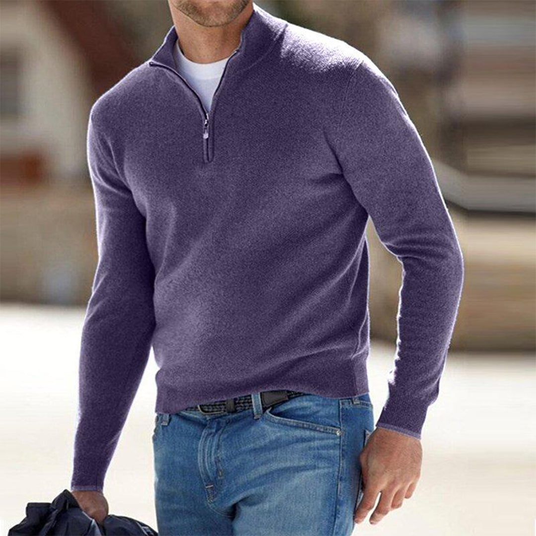 Men's Half Zip Sweater with Adjustable Neck and Relaxed Modern Fit, Soft Breathable Knit