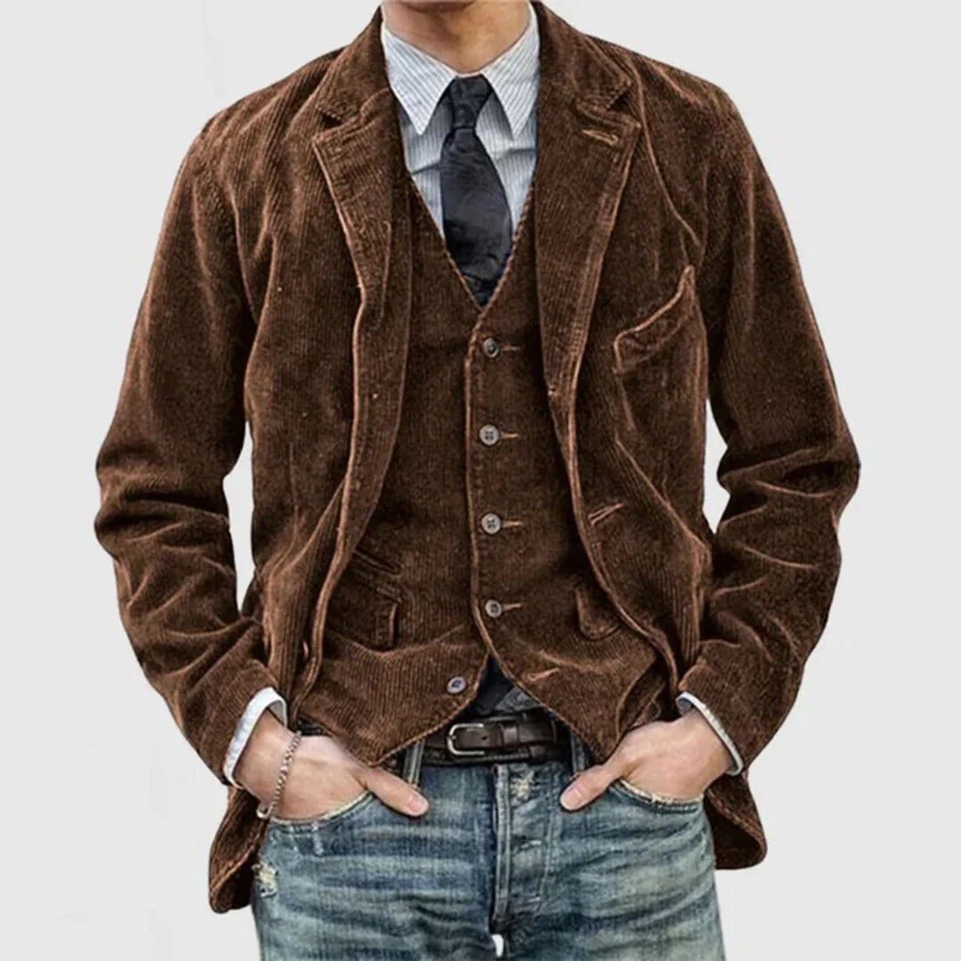 Men's Corduroy Jacket with Button Front and Hip Pockets