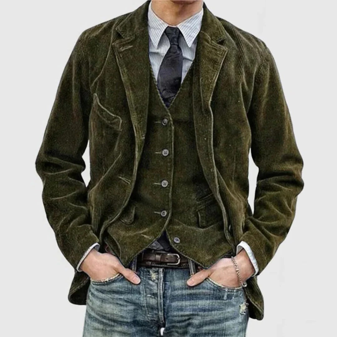 Men's Corduroy Jacket with Button Front and Hip Pockets
