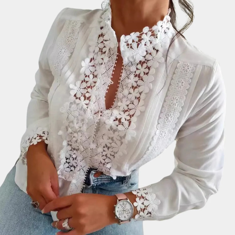 Floral Lace Blouse with Fitted Silhouette and Lace Trim for Women