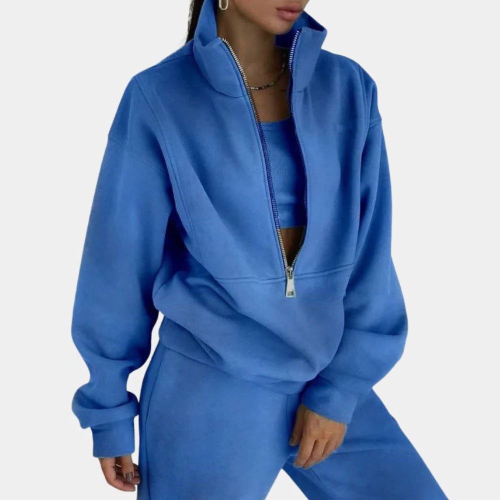 Women's Jogging Suit with Half Zip Vest and Loose Fit Pants, Breathable Fabric