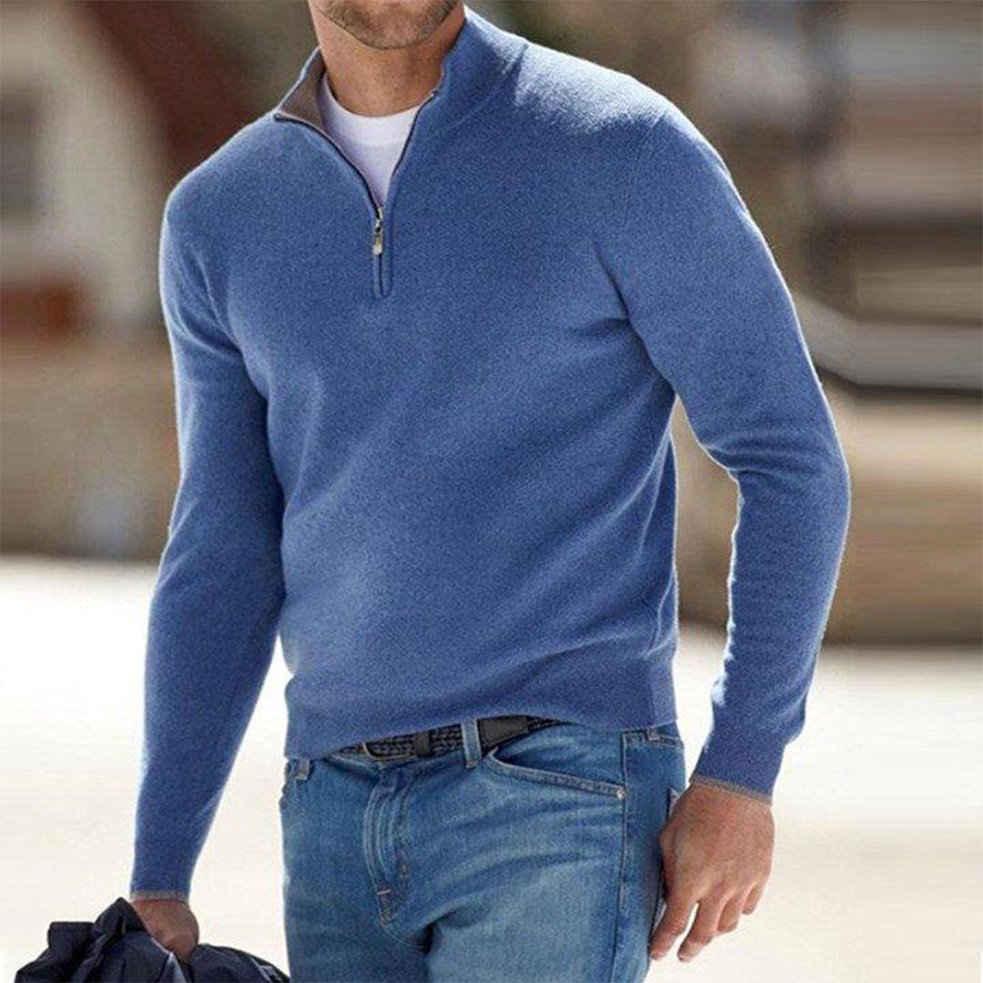 Men's Half Zip Sweater with Adjustable Neck and Relaxed Modern Fit, Soft Breathable Knit