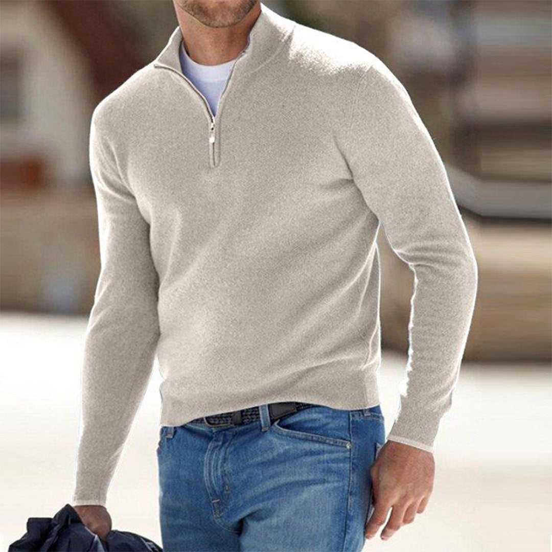 Men's Half Zip Sweater with Adjustable Neck and Relaxed Modern Fit, Soft Breathable Knit