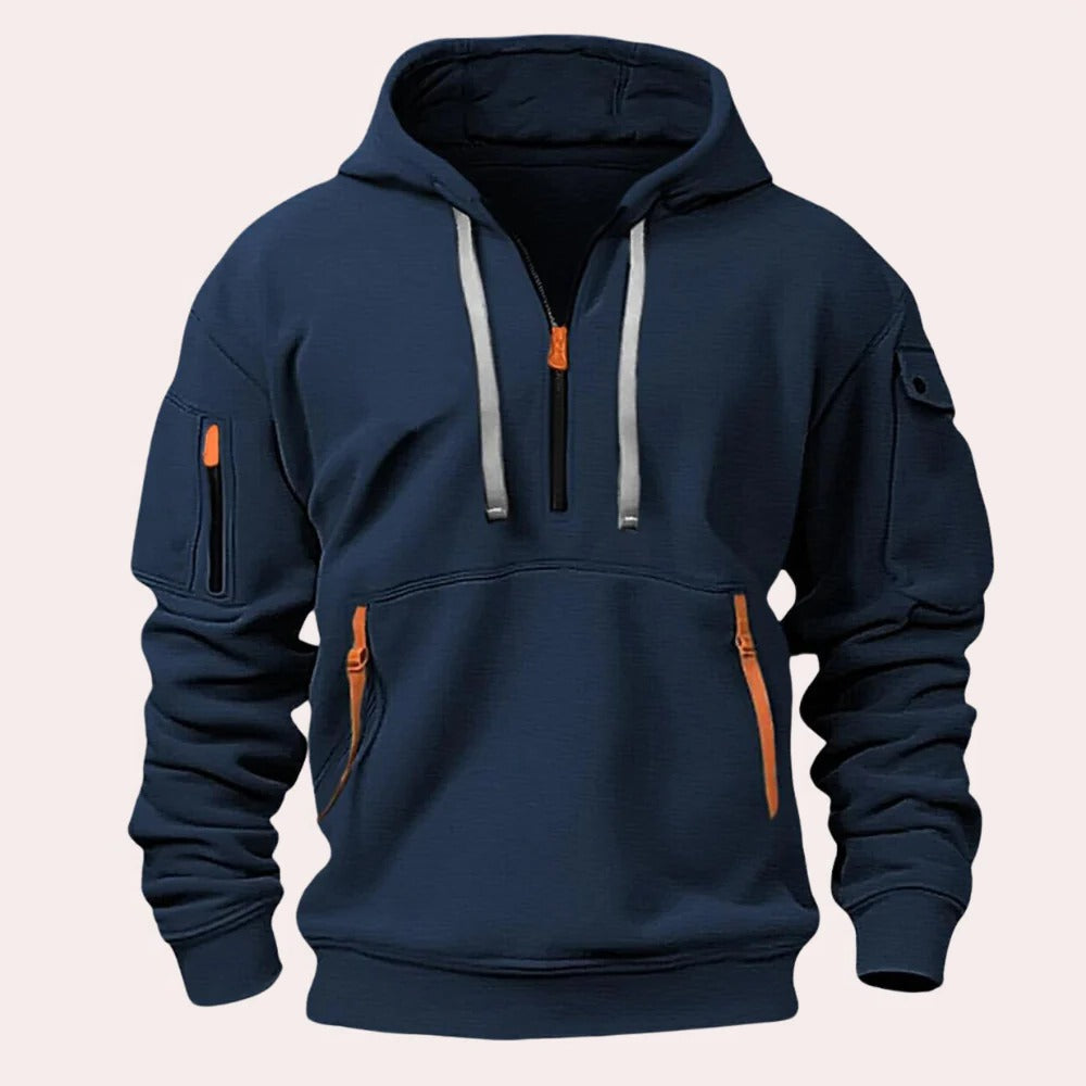 Pullover Hoodie with Kangaroo Pocket and Adjustable Drawstring Hood, Ribbed Cuffs
