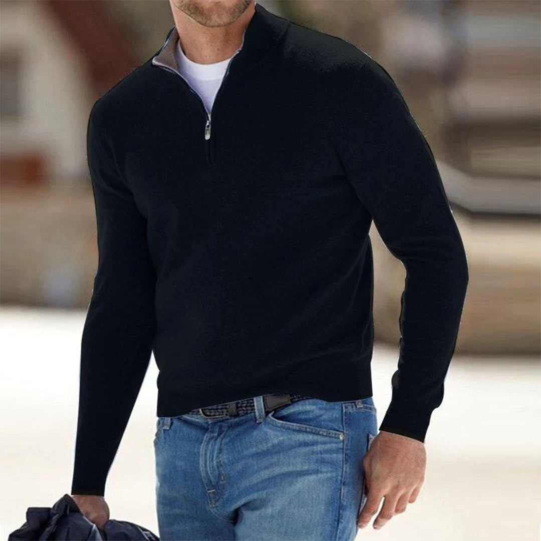 Men's Half Zip Sweater with Adjustable Neck and Relaxed Modern Fit, Soft Breathable Knit