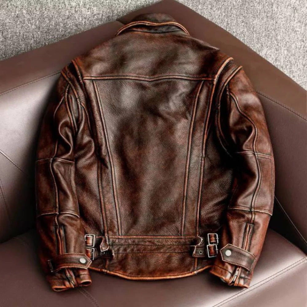 Men's Slim Retro Jacket with Cowhide Shell and Tailored Fit