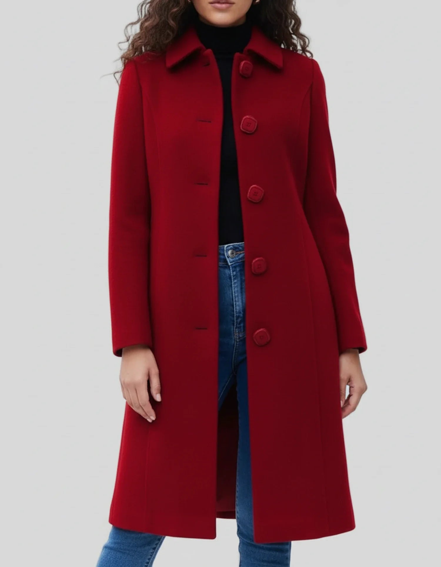 Women's Winter Trench Coat with Button Front and Flared Hem, Machine Washable