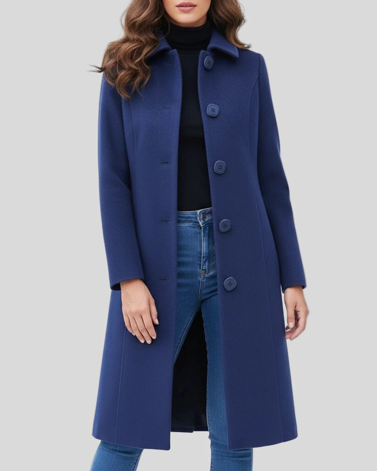Women's Winter Trench Coat with Button Front and Flared Hem, Machine Washable