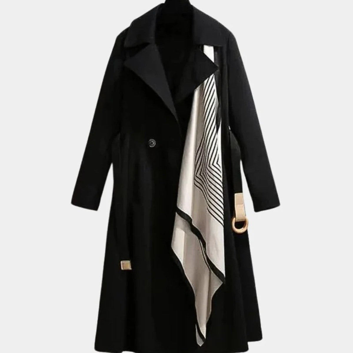 Women Long Trench Coat Outerwear with Waist Tie Belt and Classic Lapel Collar