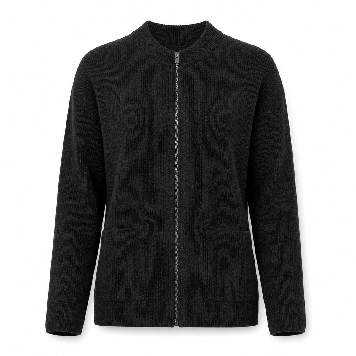 Casual Knit Cardigan Sweater for Women with Full Zip and Front Pockets