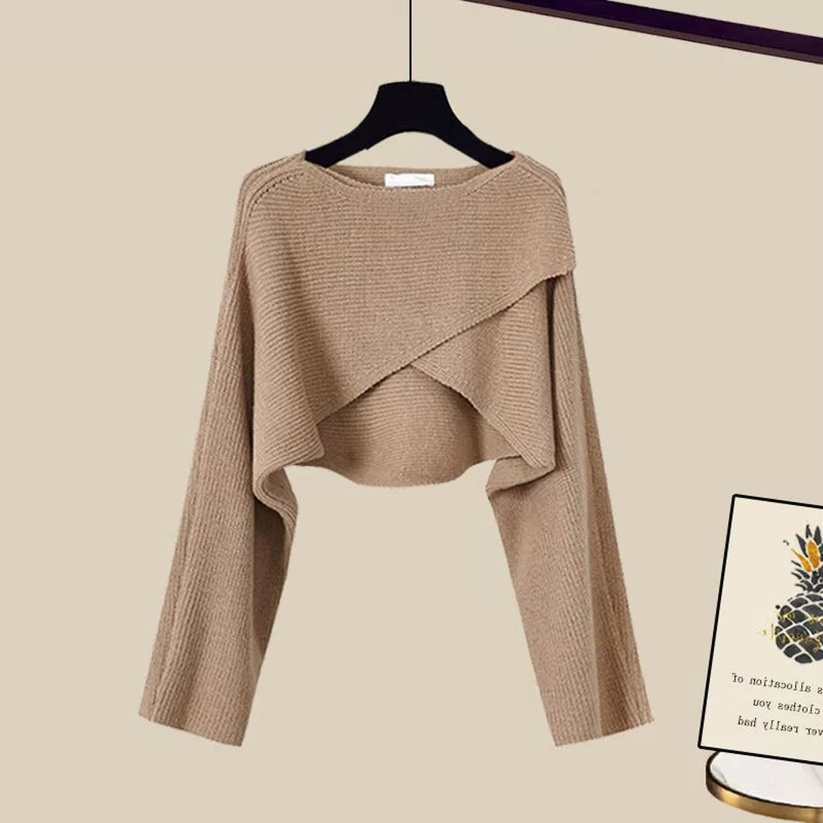 Three Piece Ribbed Knit Lounge Set with Long Open Cardigan and Maxi Skirt