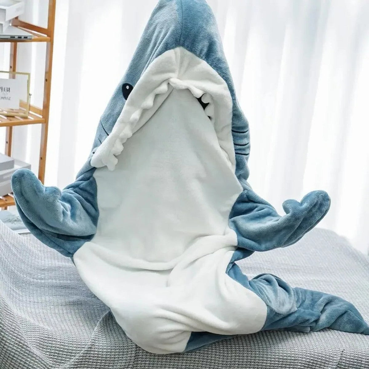 Wearable Shark Sleeping Bag Onesie with Cozy Attached Hood for Adults and Teens