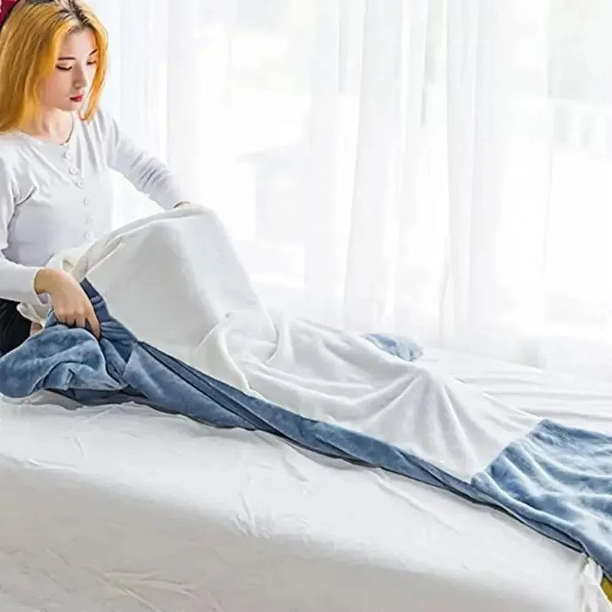 Wearable Shark Sleeping Bag Onesie with Cozy Attached Hood for Adults and Teens