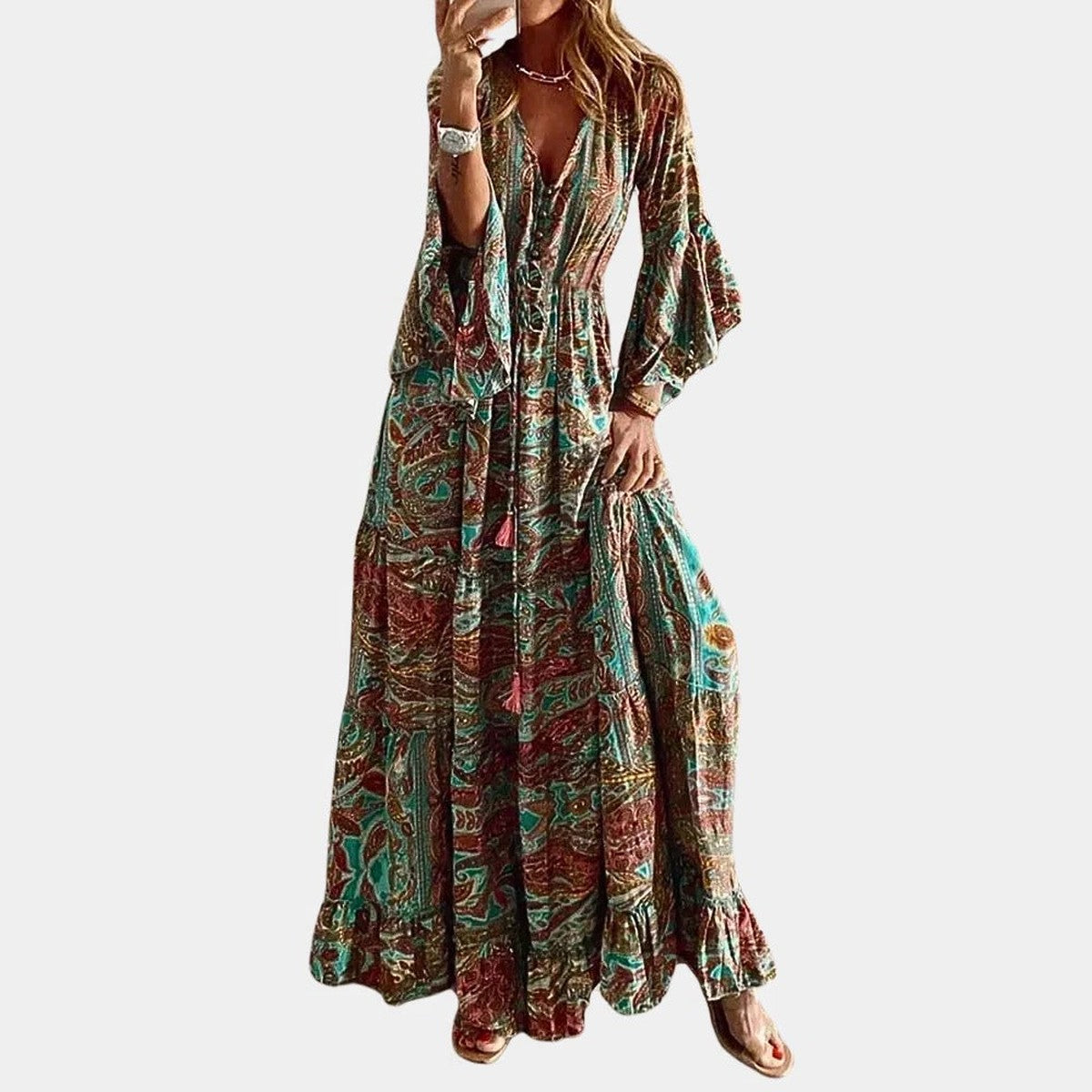 Sleeveless Floral Print Maxi Sundress with Flowy Hem for Casual Summer Wear