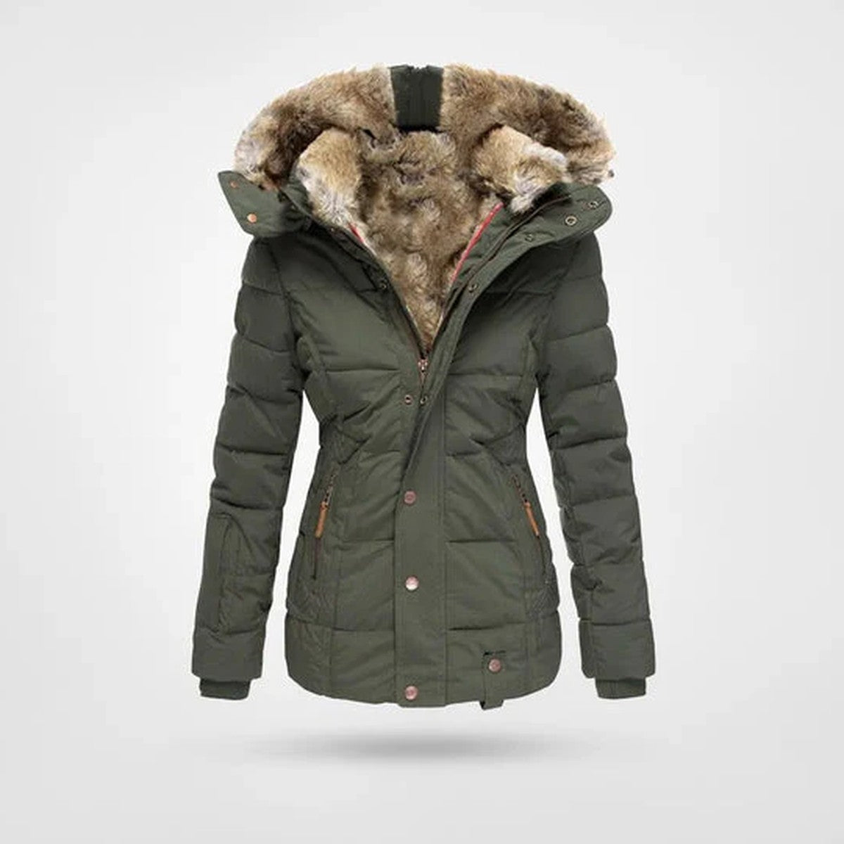Quilted Puffer Winter Parka Coat with Fleece Lined Hood and Pockets