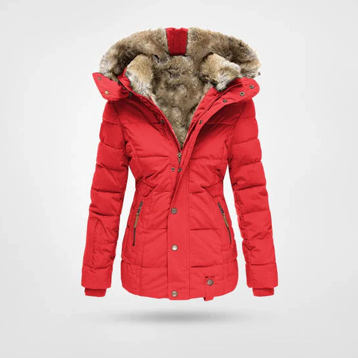 Quilted Puffer Winter Parka Coat with Fleece Lined Hood and Pockets