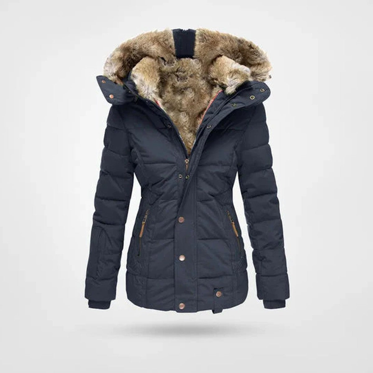 Quilted Puffer Winter Parka Coat with Fleece Lined Hood and Pockets