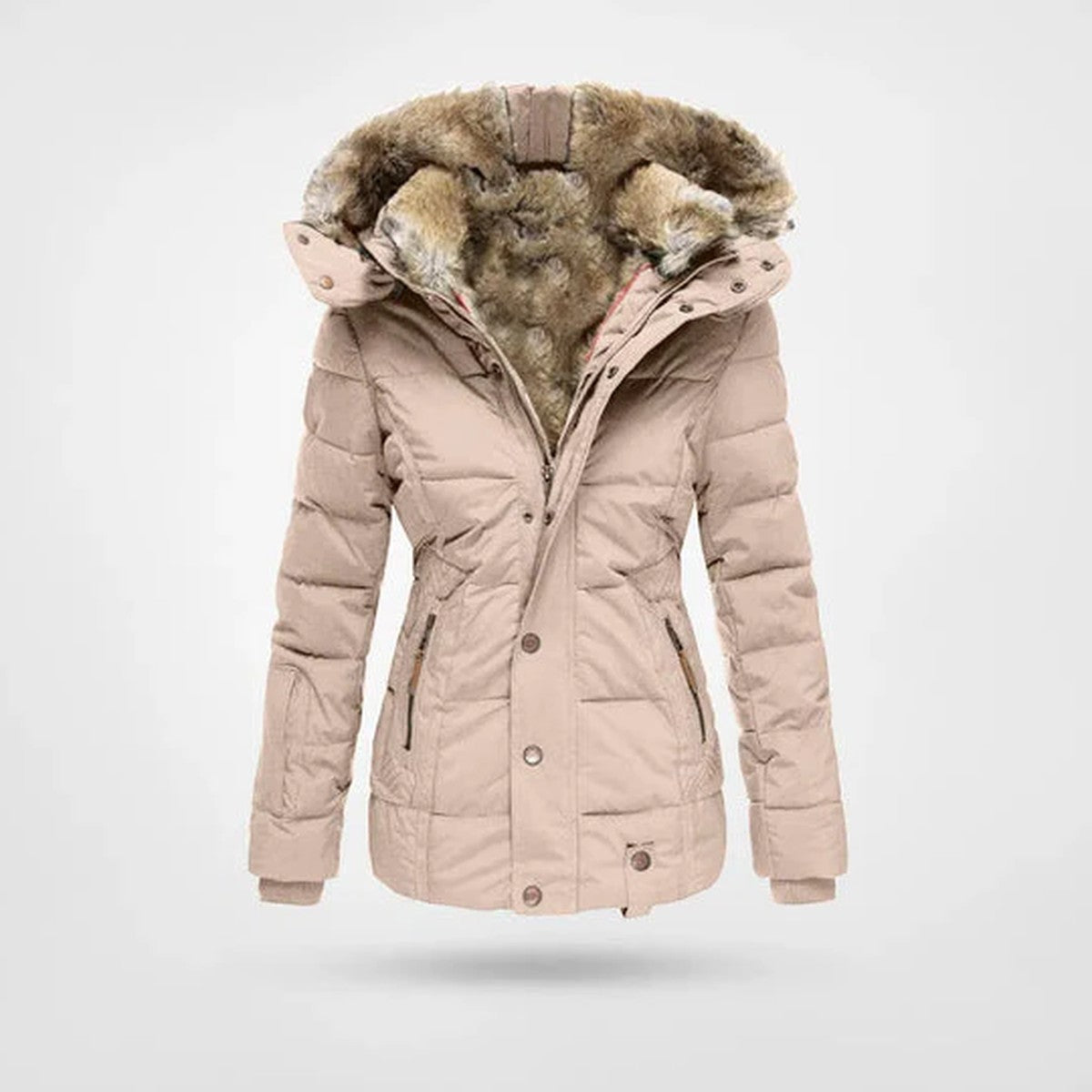 Quilted Puffer Winter Parka Coat with Fleece Lined Hood and Pockets
