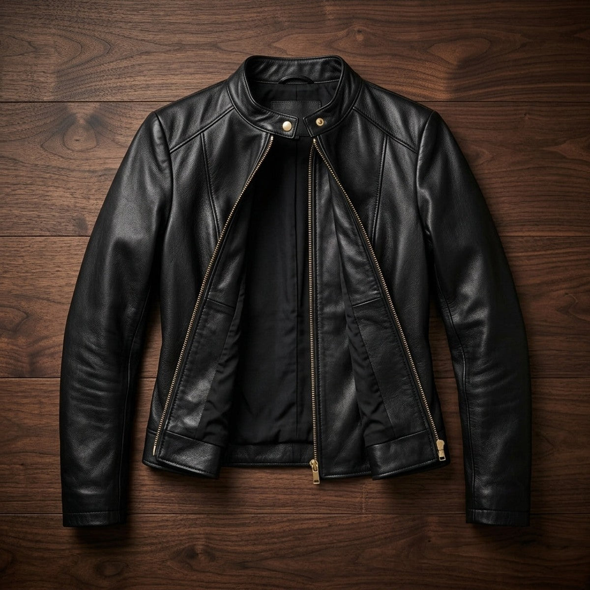 Women's Slim Fit Leather Moto Jacket with Asymmetrical Front Zipper