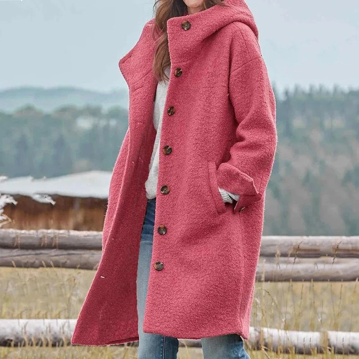 Women Hooded Thick Parka Coat with Fleece Lining and Contrast Trim