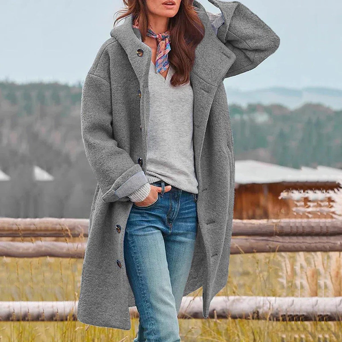 Women Hooded Thick Parka Coat with Fleece Lining and Contrast Trim