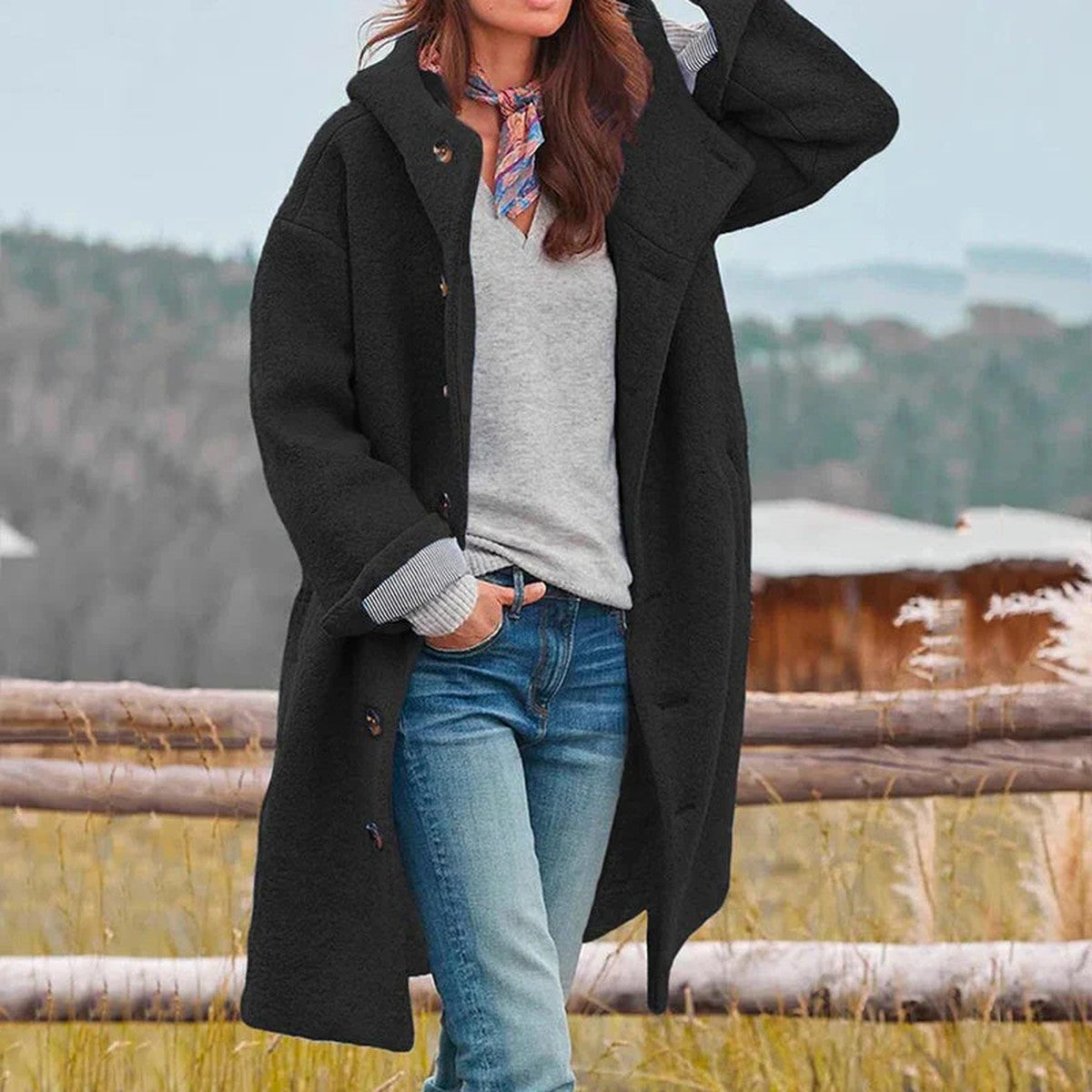 Women Hooded Thick Parka Coat with Fleece Lining and Contrast Trim