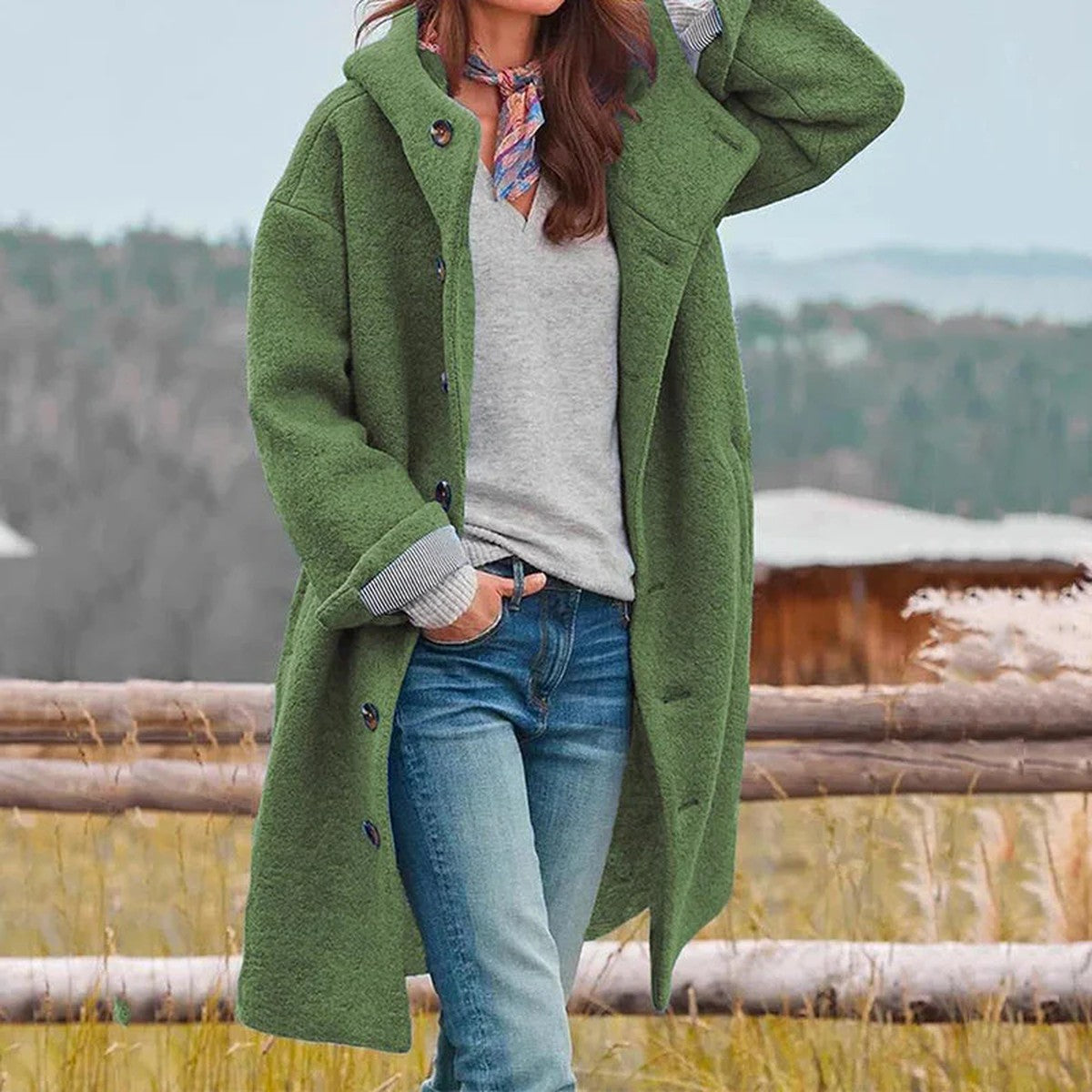 Women Hooded Thick Parka Coat with Fleece Lining and Contrast Trim