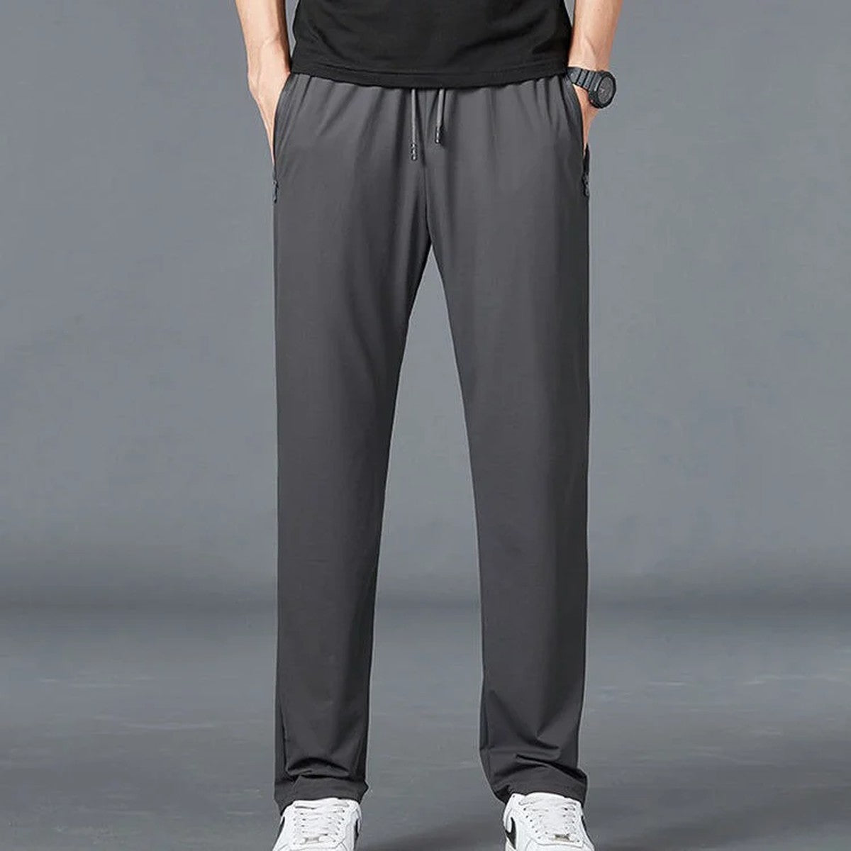Lightweight Men Outdoor Trousers with Elastic Drawstring Waist and Zipper Pockets