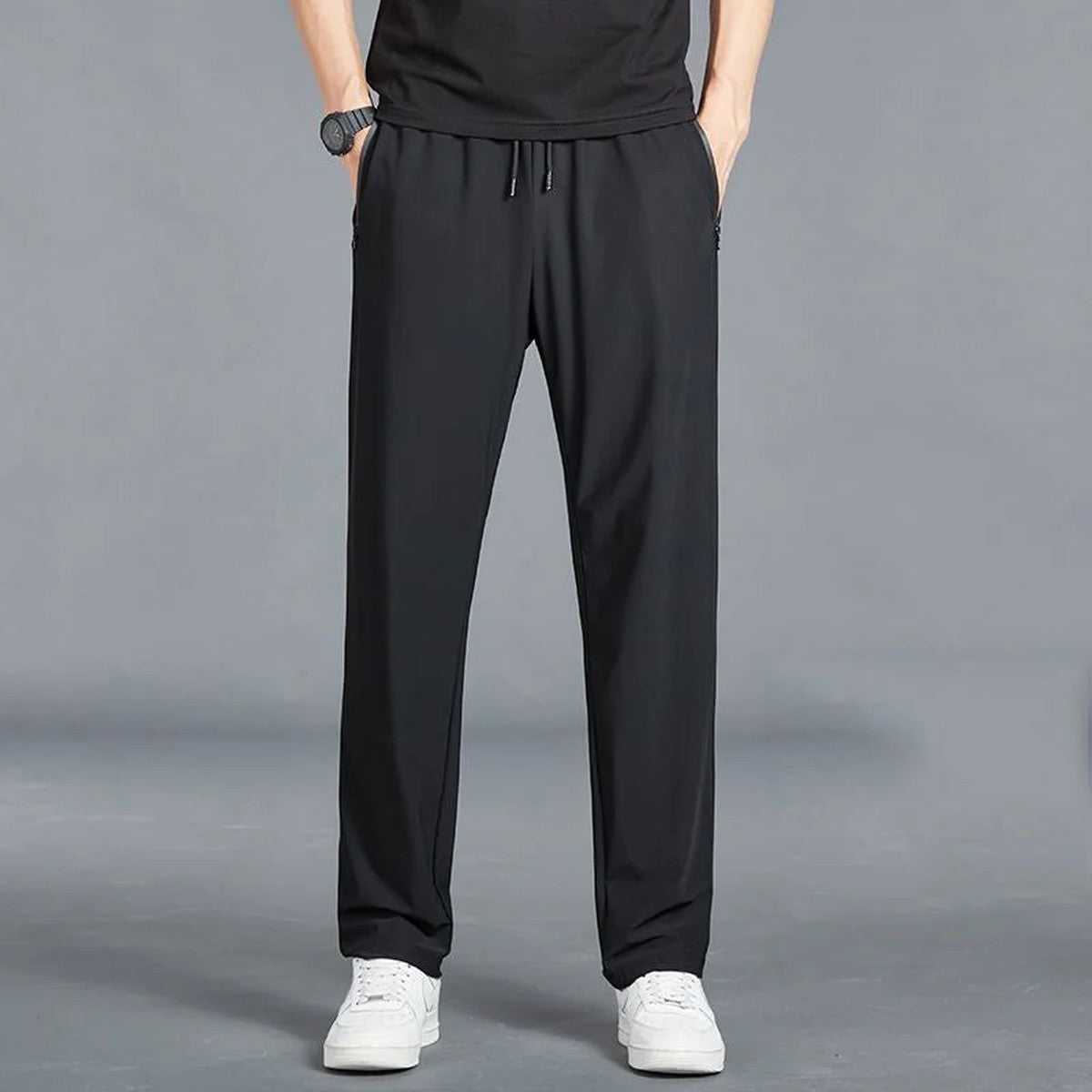 Lightweight Men Outdoor Trousers with Elastic Drawstring Waist and Zipper Pockets