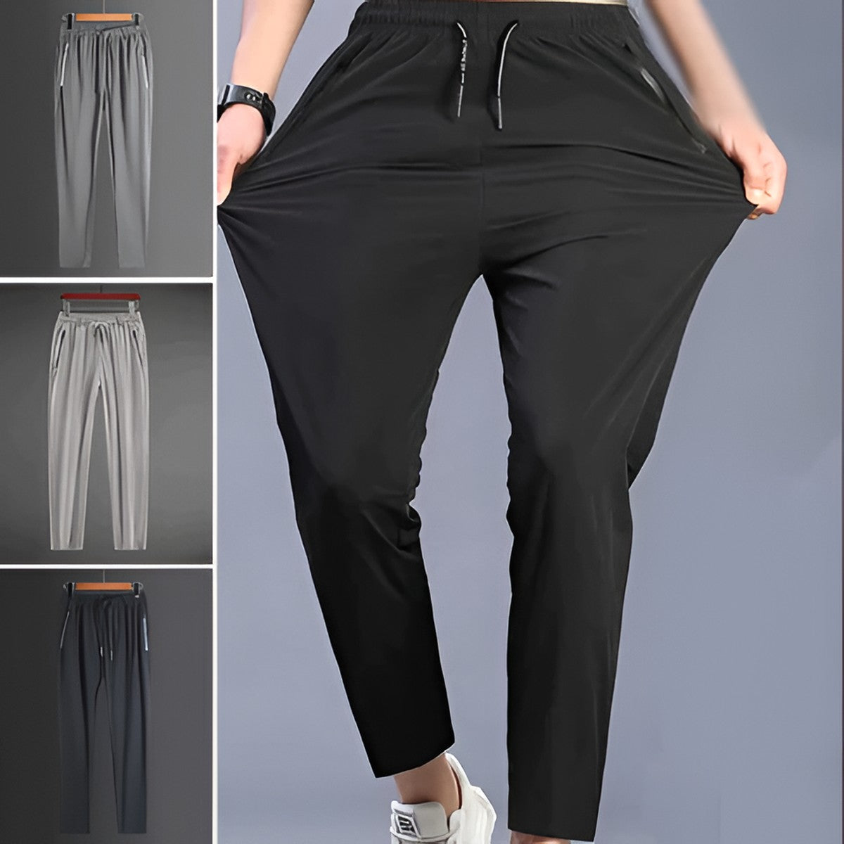 Lightweight Men Outdoor Trousers with Elastic Drawstring Waist and Zipper Pockets