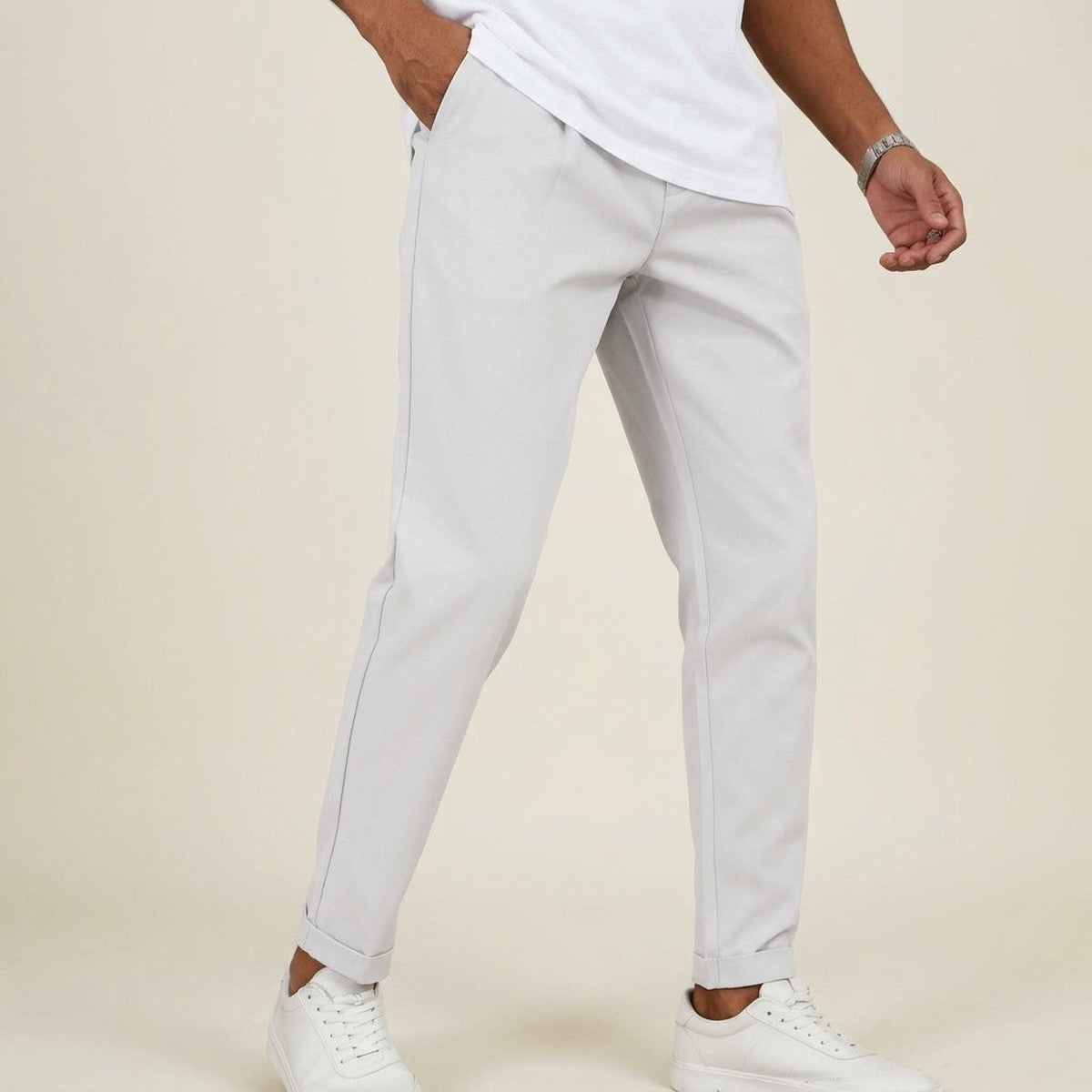 Casual Straight Leg Chino Trousers with Drawstring Waist for Men