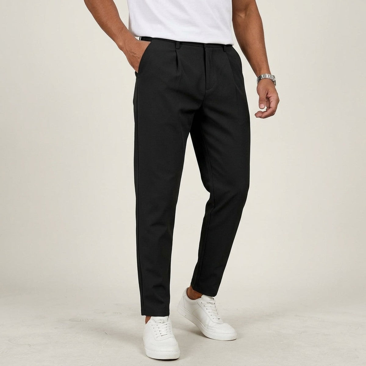 Casual Straight Leg Chino Trousers with Drawstring Waist for Men