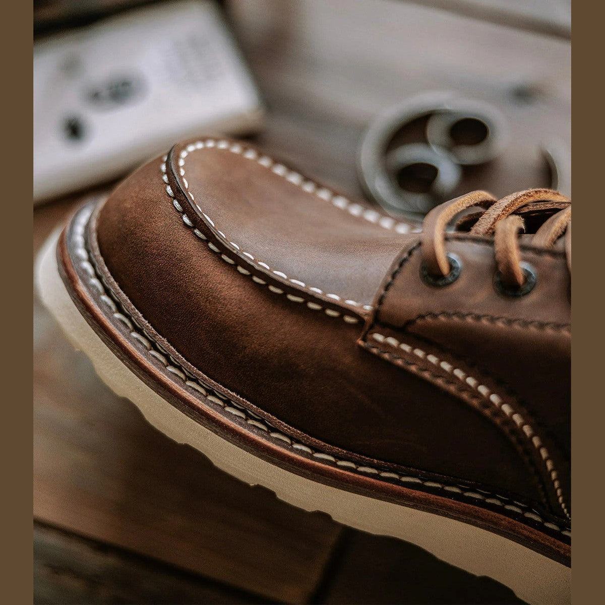 Classic Ankle Work Boots with Wedge Sole and Lace Up Moc Toe Design