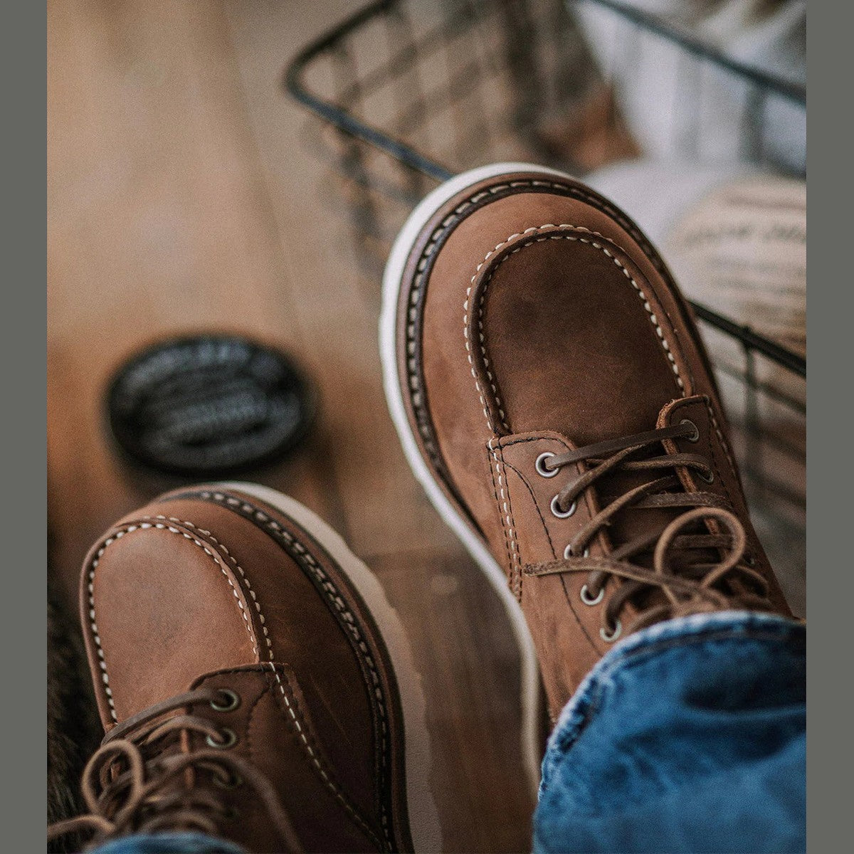 Classic Ankle Work Boots with Wedge Sole and Lace Up Moc Toe Design