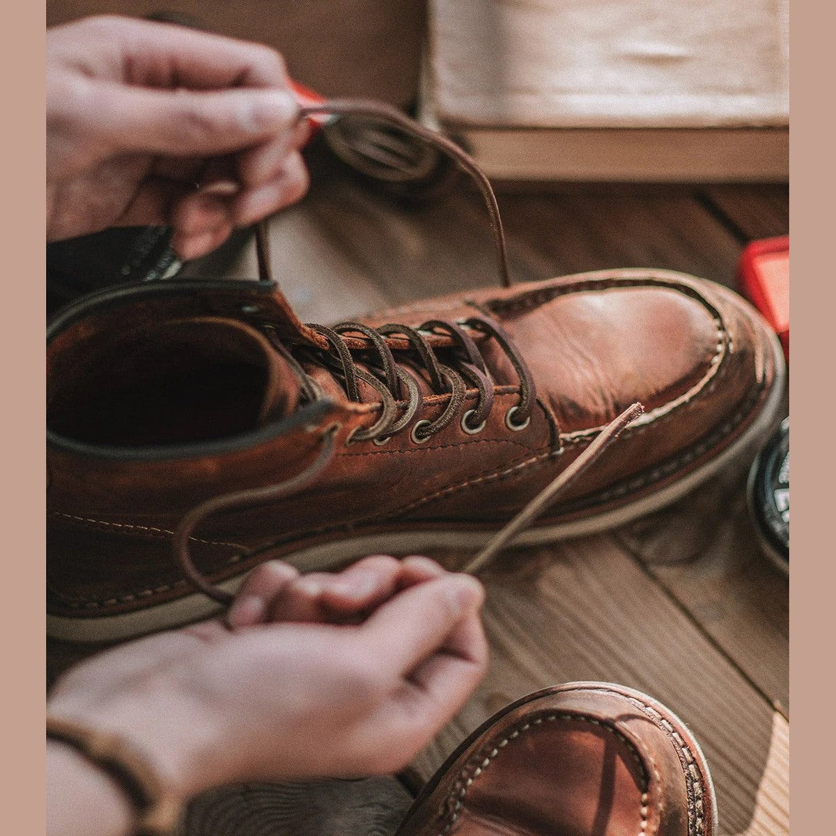 Classic Ankle Work Boots with Wedge Sole and Lace Up Moc Toe Design