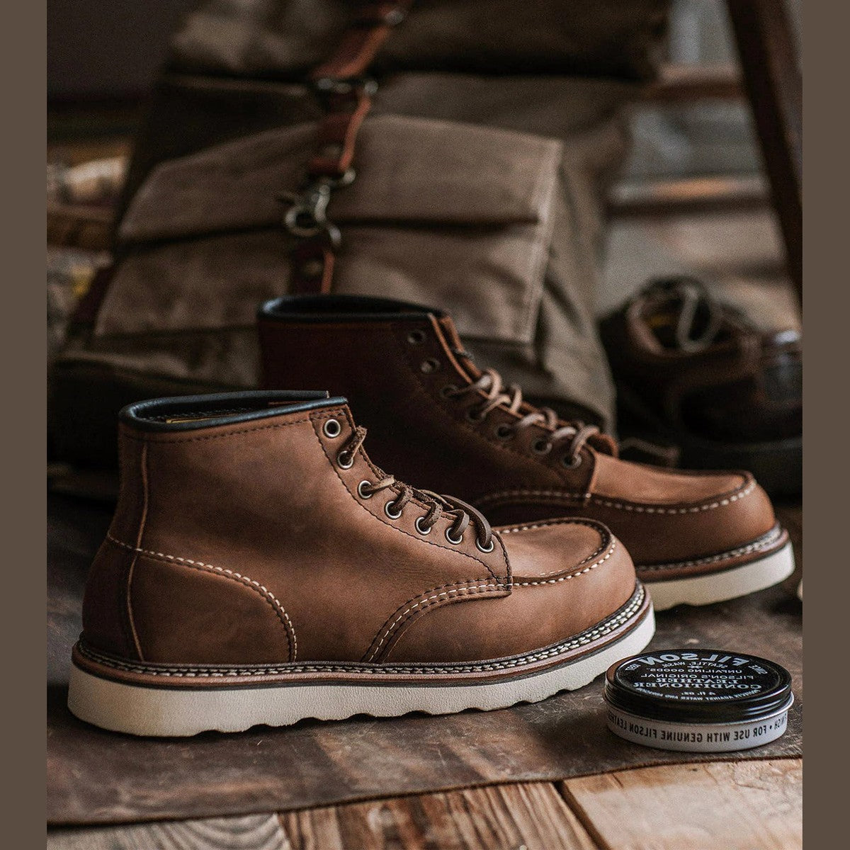 Classic Ankle Work Boots with Wedge Sole and Lace Up Moc Toe Design