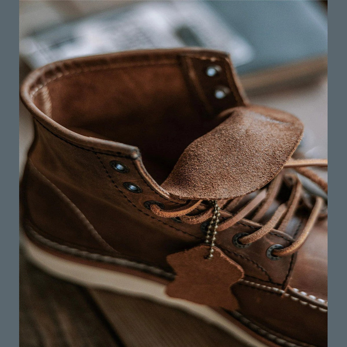 Classic Ankle Work Boots with Wedge Sole and Lace Up Moc Toe Design