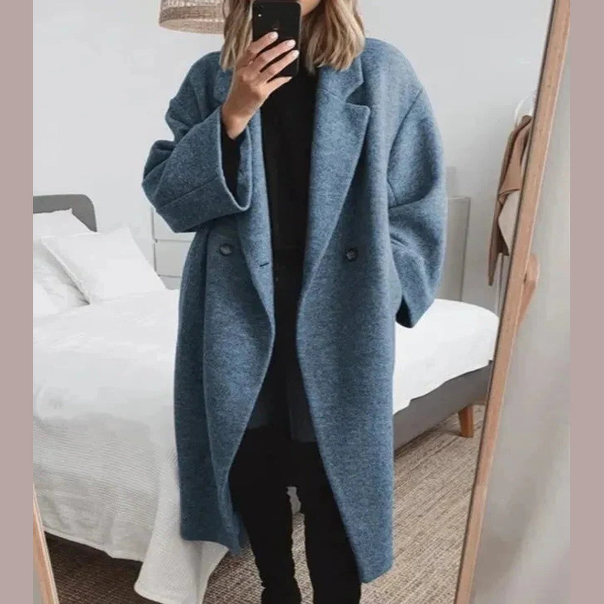 Long Cashmere Trench Coat with Notched Lapels and Belt
