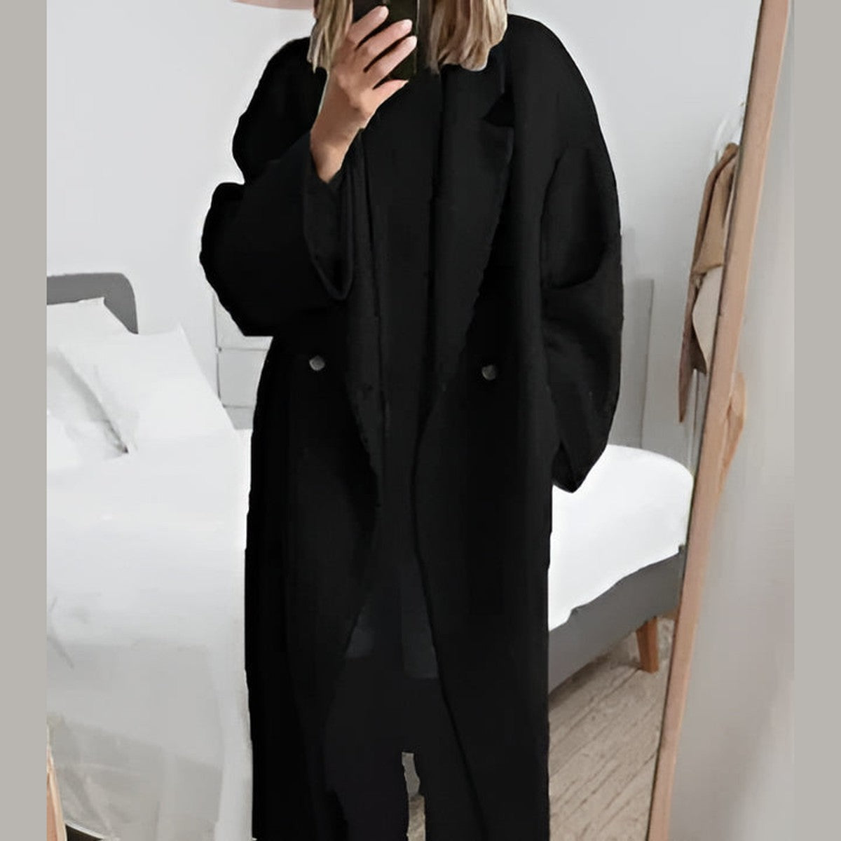 Long Cashmere Trench Coat with Notched Lapels and Belt