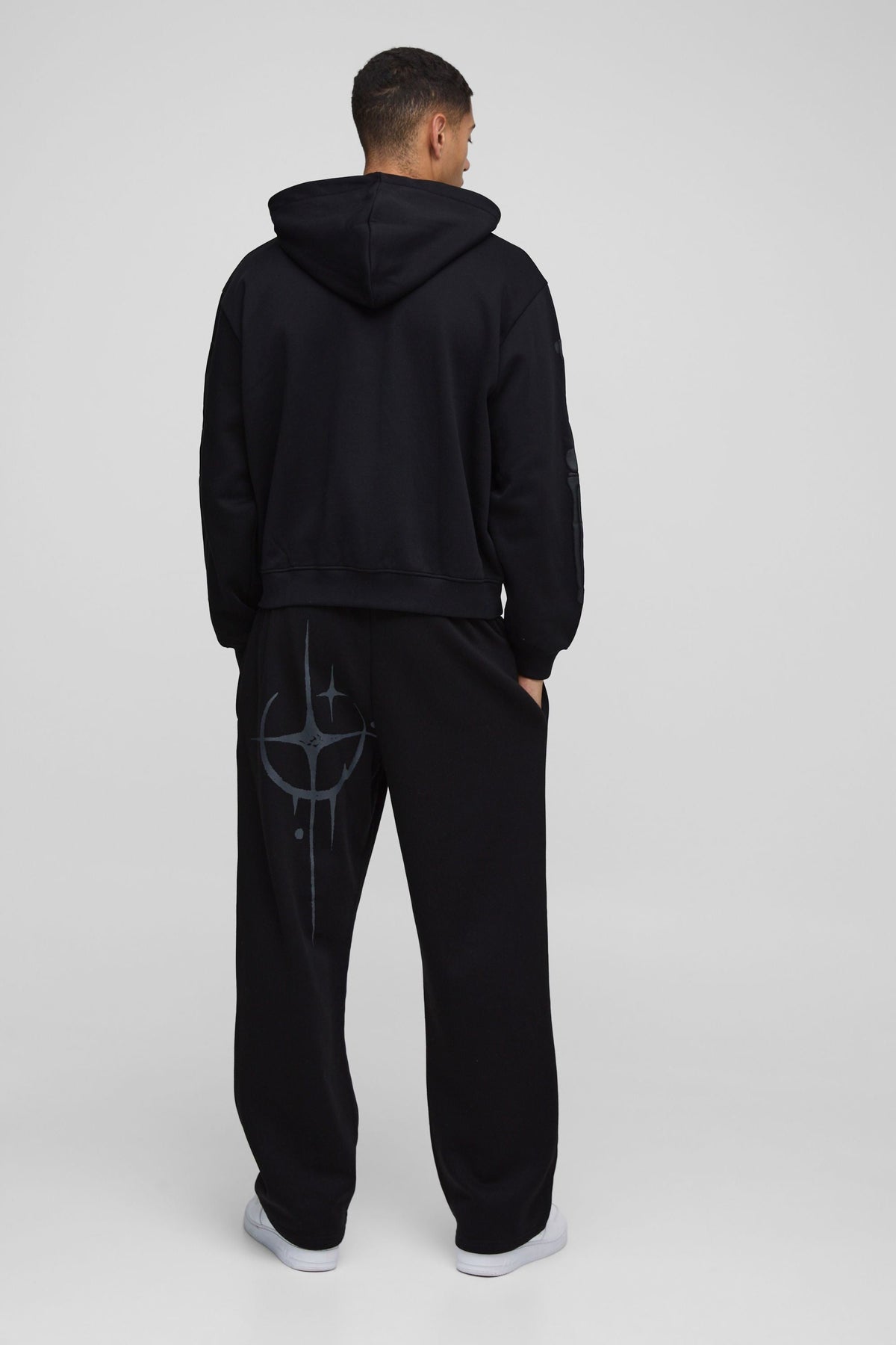 Graphic Full Zip Sweatshirt with Puff Printed Skeleton Design and Drawstring Hood