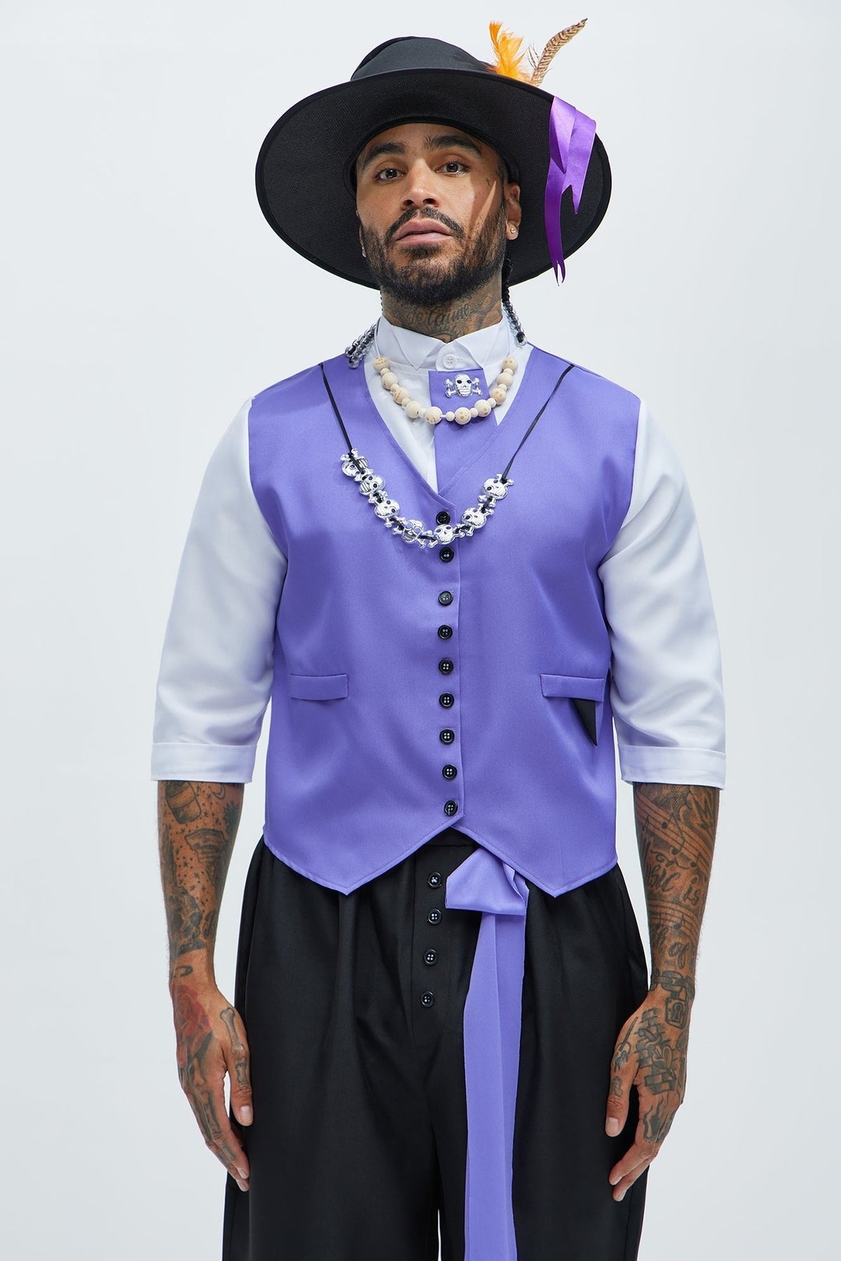 Men's Ceremonial Costume Set with Purple Velvet Coat and Top Hat