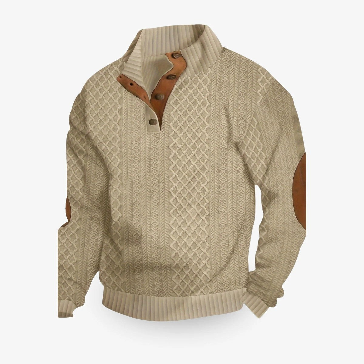 Men Crewneck Knit Pullover Sweater with Textured Weave and Ribbed Trim
