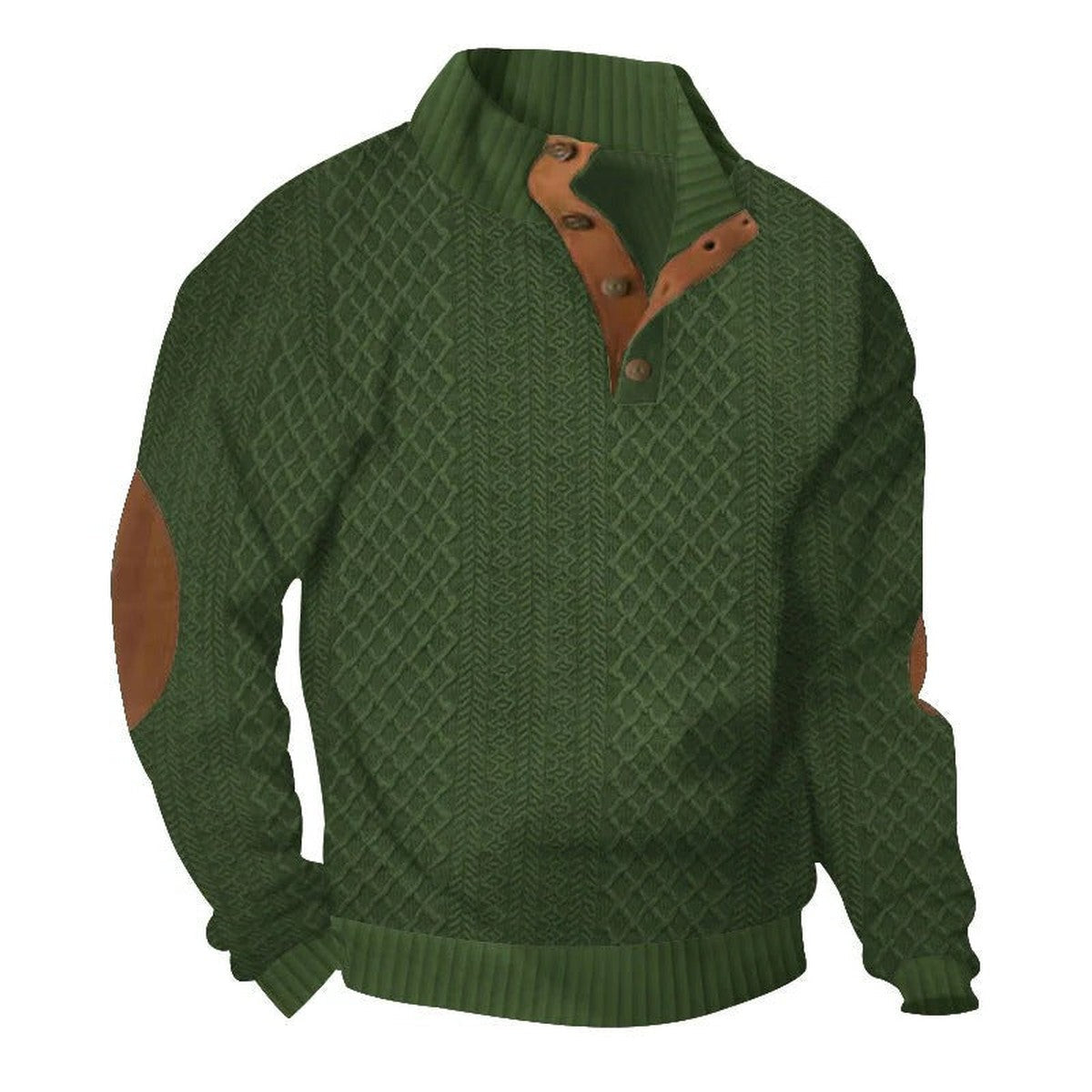 Men Crewneck Knit Pullover Sweater with Textured Weave and Ribbed Trim