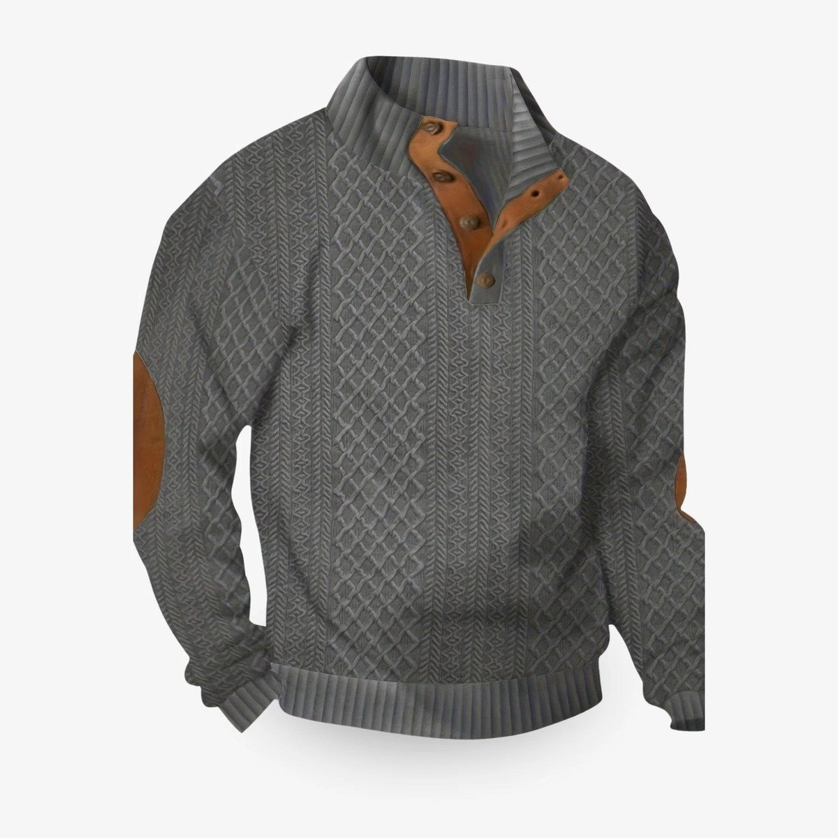 Men Crewneck Knit Pullover Sweater with Textured Weave and Ribbed Trim