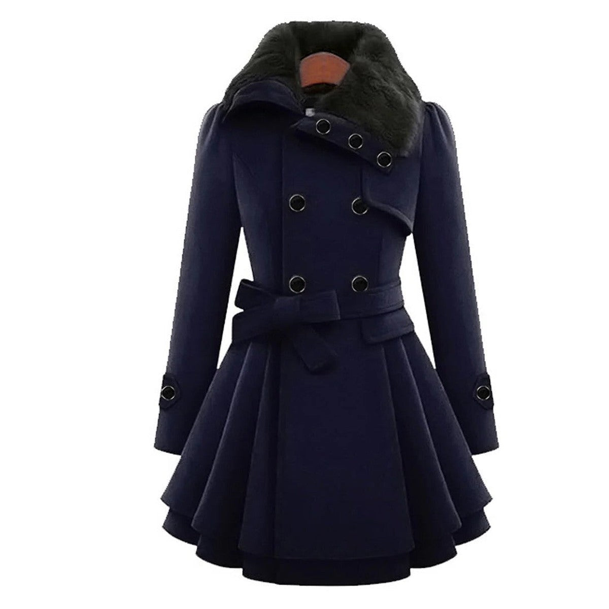 Women Hooded Long Down Jacket with Faux Fur Trim and Puffer Quilted Lining