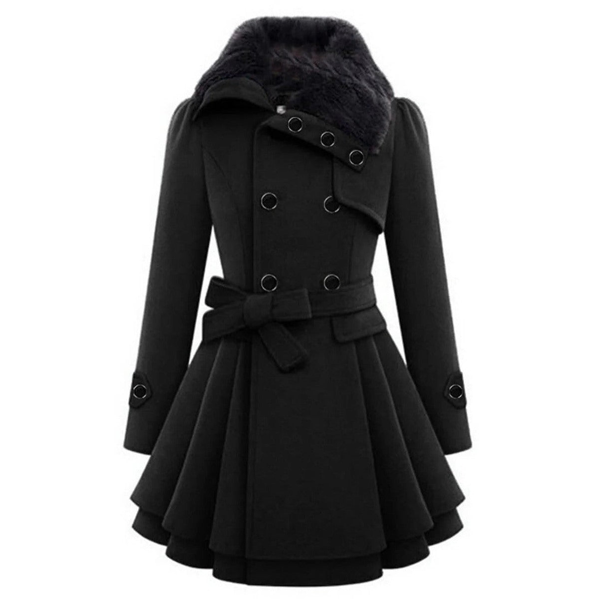 Women Hooded Long Down Jacket with Faux Fur Trim and Puffer Quilted Lining